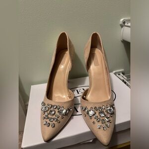 NEW F21 Beige Suede Jeweled Heels